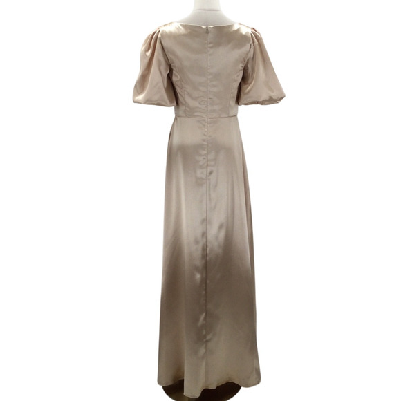 AW BRIDAL 6 S Champagne cream satin bridesmaid formal party maxi dress NEW B105 - Picture 5 of 9